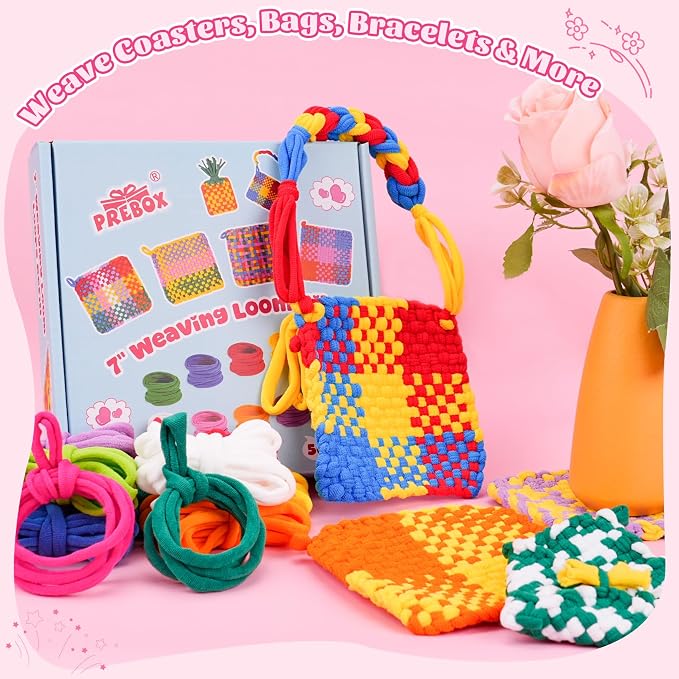 PREBOX Weaving Loom Loop Refill,7 Inch 500 Pcs in 10 Vibrant Colors, Potholder Loops, Loom Refill Loops Craft for Kids