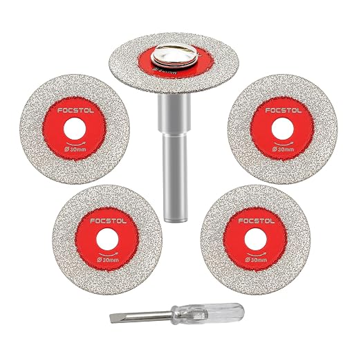 Mini Diamond Glass Cutting Disc - FOCSTOL 5pcs 1-3/16 Inch(30mm) Saw Blade and 1pc 1/4 Inch(6mm) Round Shank for Glass Jade Marble Granite Artificial Stone Porcelain Tile Ceramic