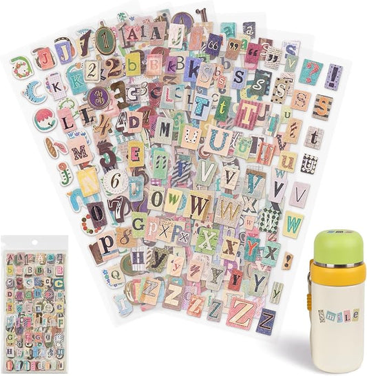 347PCS Letter Stickers for Scrapbooking, DIY Crafts Gift Junk Journal | Vintage Scrapbook Stickers with Retro Letters and Numbers, Waterproof Vinyl Design for Junk Journals, Diy Crafts and Albums.