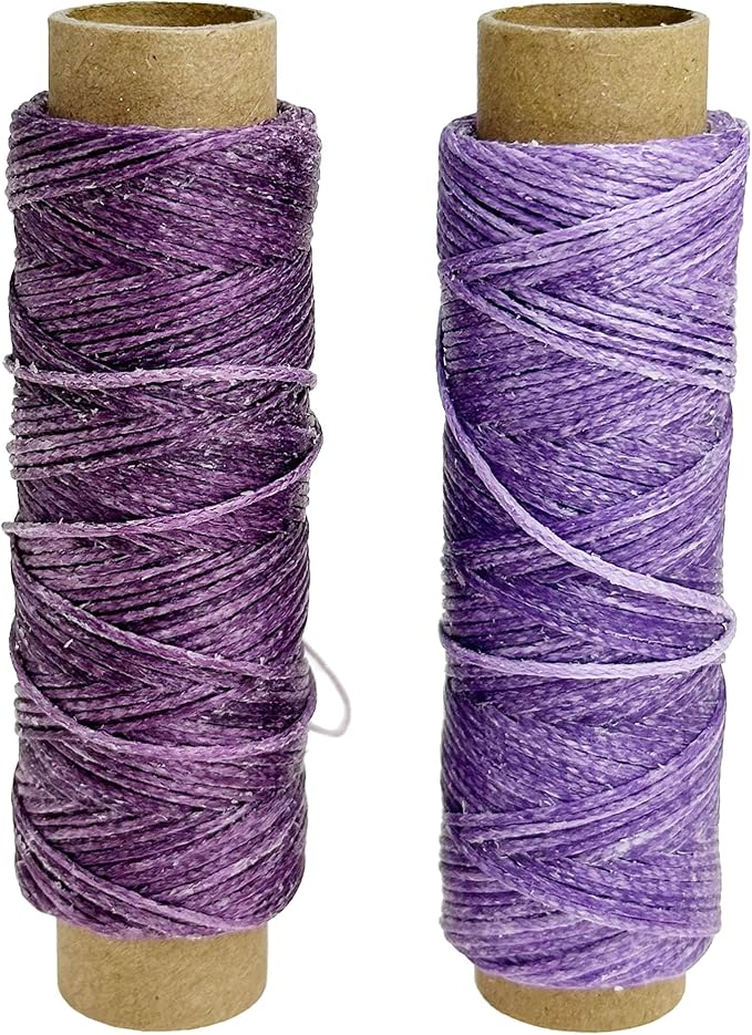 2 PCS Leather Sewing Waxed Thread, Each of 33 Yards 150D Sewing Thread Cord for Leather Craft DIY Supplies, Shoes Repairing, Purple and Light Purple