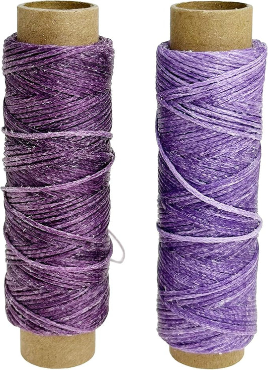 2 PCS Leather Sewing Waxed Thread, Each of 33 Yards 150D Sewing Thread Cord for Leather Craft DIY Supplies, Shoes Repairing, Purple and Light Purple