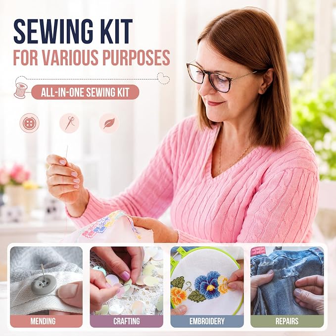 Coquimbo Sewing Kit Mini Travel, Dorm Room Essentials for Girls (Black, S) | Stocking Stuffers for Teen Girls Boys Adults Women Kids, Portable Needle and Thread Kit with Scissors, Tape Measure, Thimble