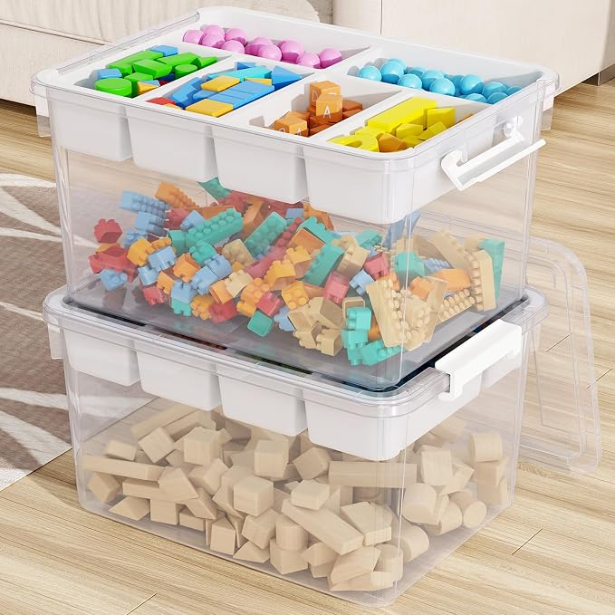 80Qt Stackable Storage Bins with Lids Trays Craft Box Organizers, 2Pack,WH