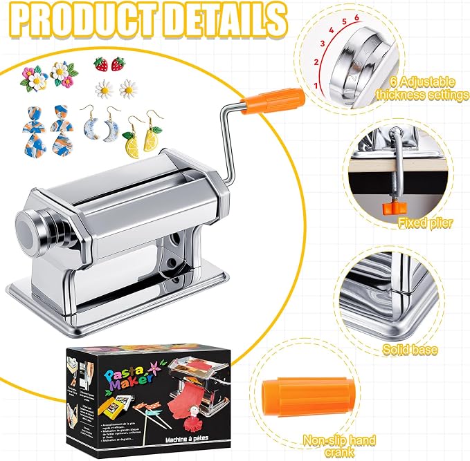 Amylove Polymer Clay Roller Machine with 6 Thickness Settings,Silver