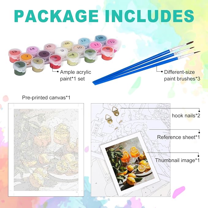 Paint by Numbers Kit for Adults, Lemon Number Painting, 16 x 20 Inch | DIY Adult Paint by Number Kit on Canvas for Beginners, without Frame, Home Wall Decor, Stress Relief Craft Gift