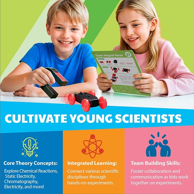 4M Scientific Discovery Kit for Kids Ages 8-12 – Over 50 STEM Experiments in Physics, Chemistry, Magnetism & Bubble Science, Build a Lemon Clock, Volcano, Magnetic Racer, Hover Disc, Educational Gift