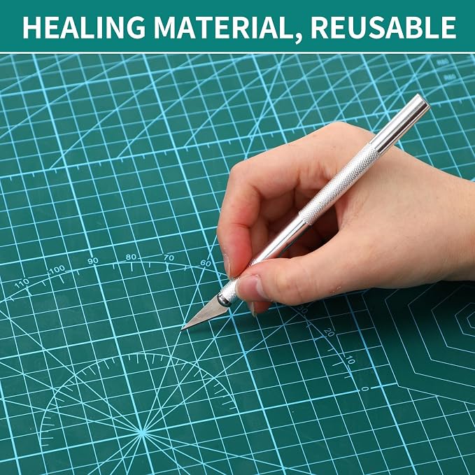 Nuanchu 2 Pcs 18" x 24" Self Healing Double Sided Cutting Mat with 2 Metal Engraving Pens, Non-slip PVC A2 Sewing Mat for Crafts, Table Cutting Board for Fabric Leather Quilting Modeling Hobby Project