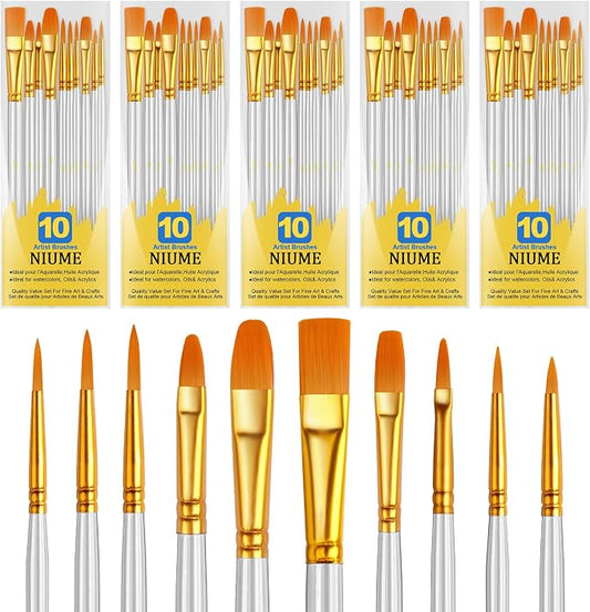Acrylic Paint Brushes Set, 50Pcs Round Pointed Tip Artist Paintbrushes for Acrylic Painting Oil Watercolor Canvas Boards Rock Body Face Nail Art, Halloween Pumpkin Ceramic Crafts Supplies，White