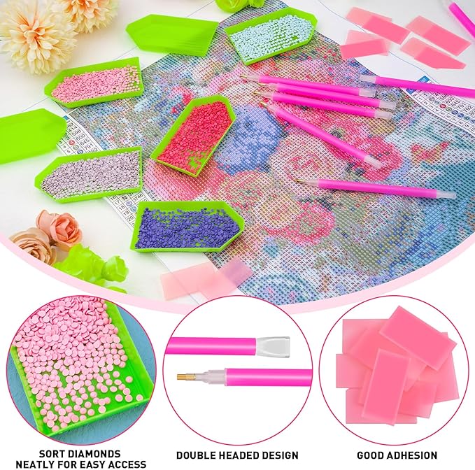 90PCS Diamond Art Painting Kits Tools 5D with 10 Drill Pen Grip Tray