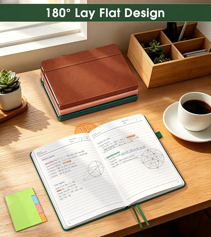 Lined Journal Notebook, A5 Hardcover Leather Journals for Writing, 160 Numbered Pages, 5.7'' x 8.3'' Journaling Notebooks for Men Women, Thick Paper College Ruled Journal for Work Office School, Green