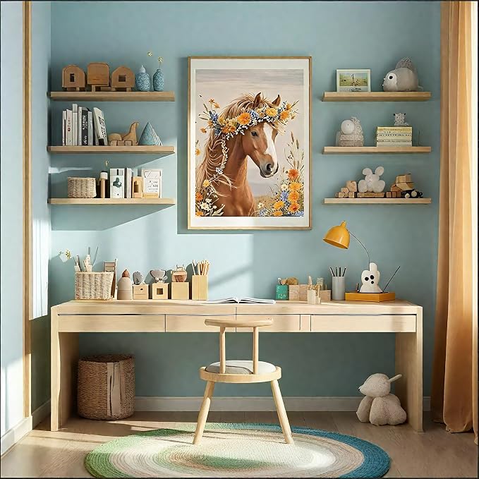 PINFFSHU 5D Diamond Painting Kits for Adults Beginners - Beautiful Horse with Floral Crown，Full Drill DIY Sparkling Gem Art Craft with Tools, Home Wall Decor, Unique Gifts for Women, 12x16 Inch
