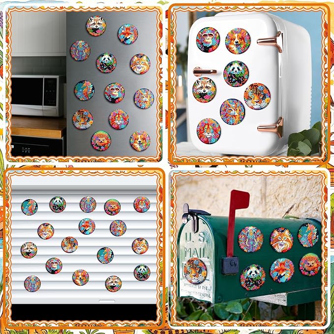 Zonon 12 Pcs Diamond Painting Magnets Kits, Psychedelic Animal Fridge | Boho Floral Animal Art Stickers, Easy DIY Magnetic Decor for Adults, Refrigerator Decorations, Colorful Home Designs