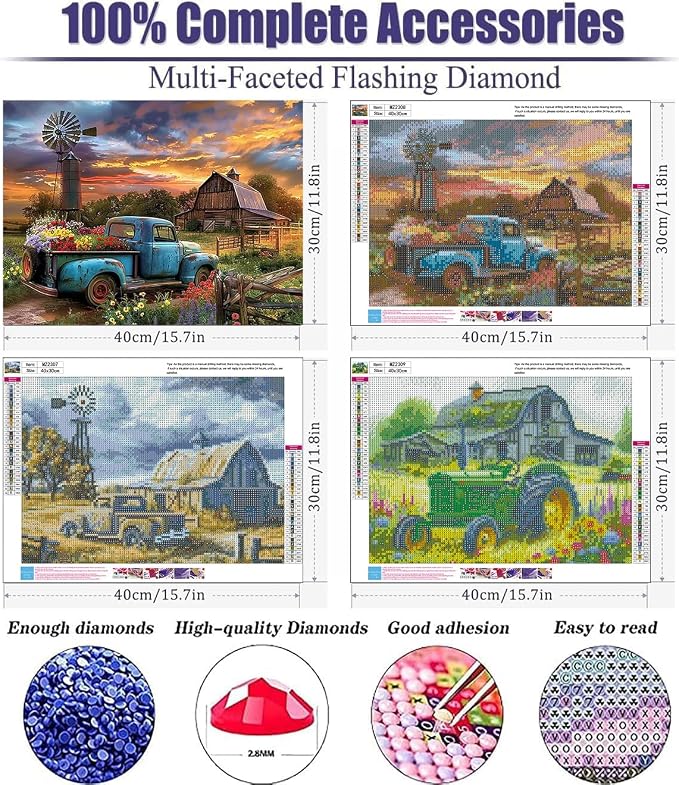3 Pack Diamond Art Kits for Adults, Country Scene Diamond Painting Kits
