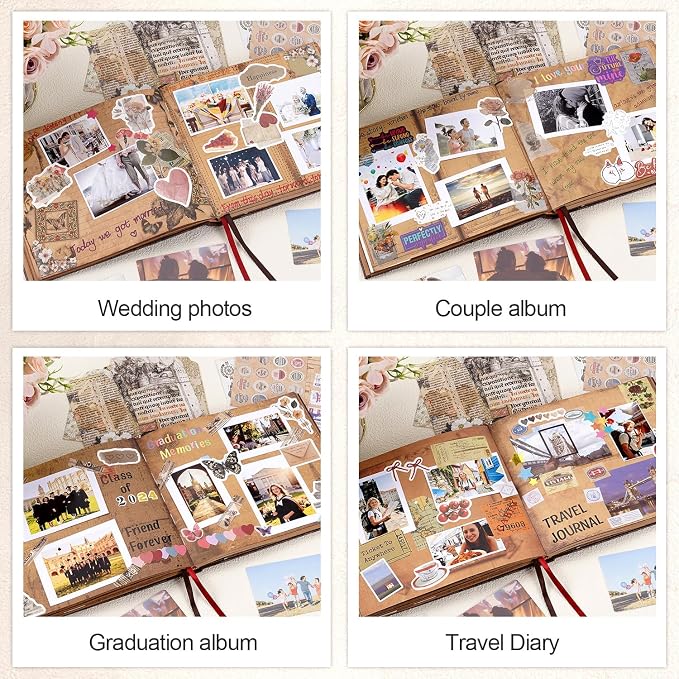 JIMBON Our Adventure Book Scrapbook Photo Album,Retro Style Embossed Letter Cover Travel Diary Journal Scrap Book Kit For Couples,Memory Book For Anniversary Wedding
