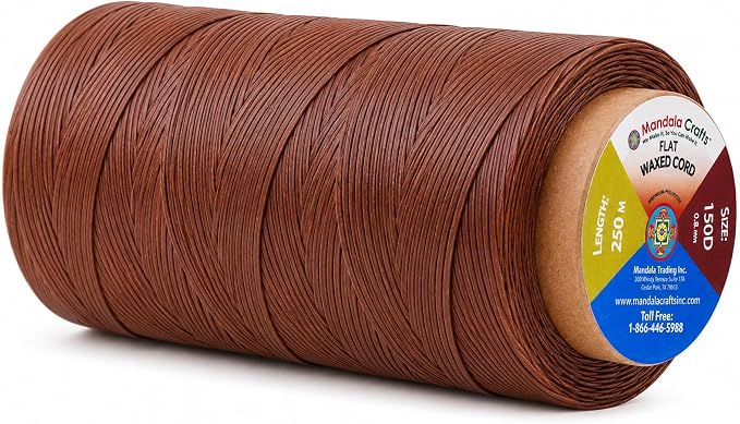 Mandala Crafts 150D 0.8mm Saddle Brown Flat Waxed Thread for Leather Sewing