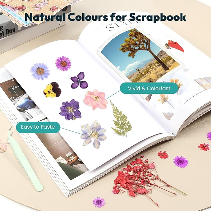 Dried Flowers, Resiners 58Pcs Pressed Flowers for Craft | Natural Dried Flowers Dry Leaves Kit for DIY Making Crafts Resin Soap Candle Scrapbook Supplies Card Making Jewelry