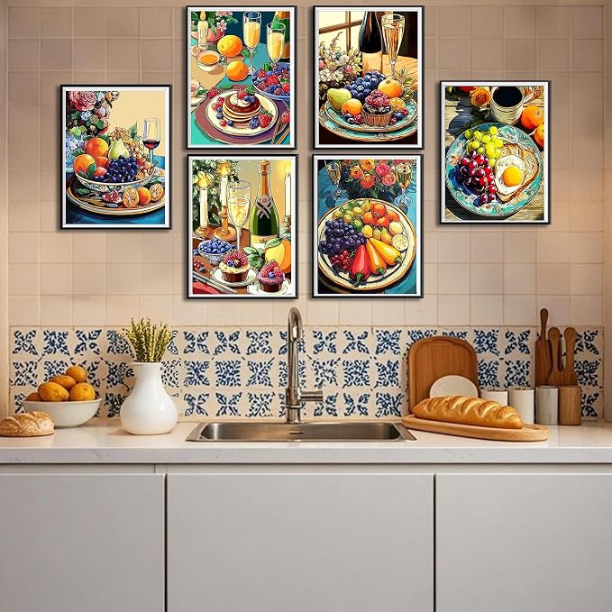 Leatrice 6 Pcs Breakfast Diamond Painting Kits for Adults Diamond Art Kits