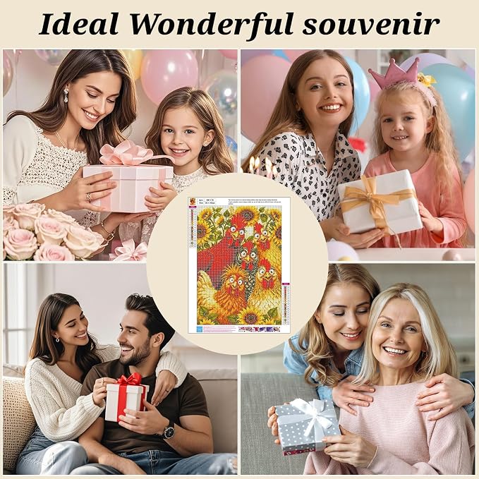 Diamond Painting Kit for Adults,Chicken Sunflower Diamond Art Kits 12x16In | 5D Full Round Drill Flower Animal Gem Painting Paint by Diamonds Relaxing DIY Craft for Home Wall Decor