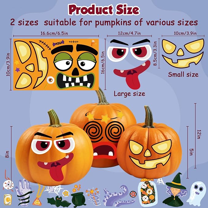 OHOME Halloween Party Favors - 36 Pack DIY Pumpkin Face Stickers for Kids - Halloween Games Toys Gifts Crafts Treats Accessories - Trick-or-Treat Pumpkin Decorations Activities Party Supplies