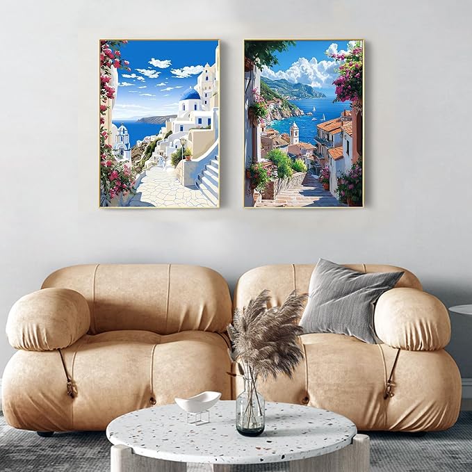 Ycydilirab 4 Pack Framed Paint by Numbers-Seaside Scenery Paint by Number Adult,Landscape Paint by Numbers Framed Canvas with Wooden Easel for Home Wall Decor (8x12 inch)