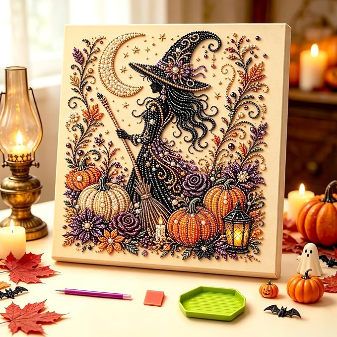 Halloween Ghost Pearl Art DIY Kit,Cute 3D Pearl Mosaic Craft Set for Adults & Beginners,Spooky Ghost Pumpkin Canvas Art for Fall Home Decor,Wall Art for Gift