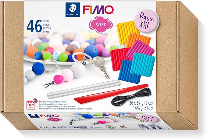 STAEDTLER 8023 15 FIMO Soft Oven-Hardening Polymer Modelling Clay - Basic XXL Kit, Assorted Colours (Pack of 26 x 57g Blocks & 20 x Accessories)