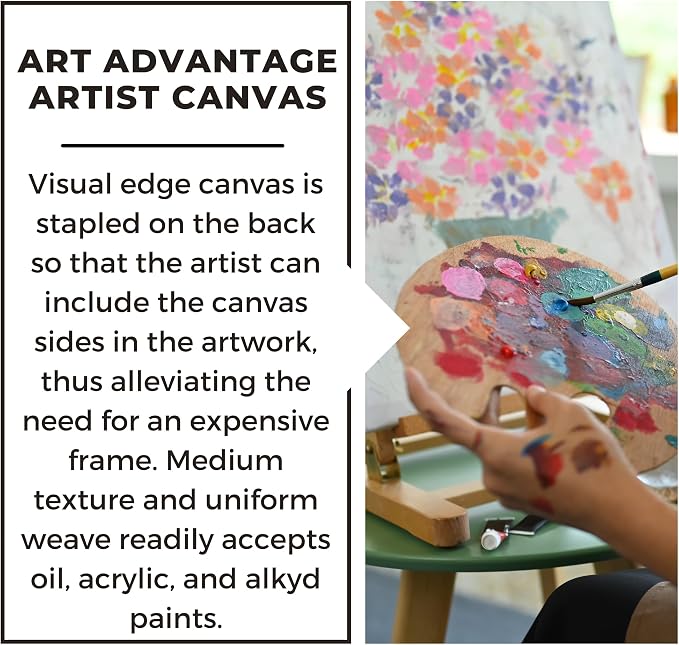 Art Advantage Artist Canvas Visual Edge 16x20, Stretched Canvas for Painting, Blank Canvas for Acrylics & Oils, Canvases for Artists, Professional Pre-Stretched Canvas