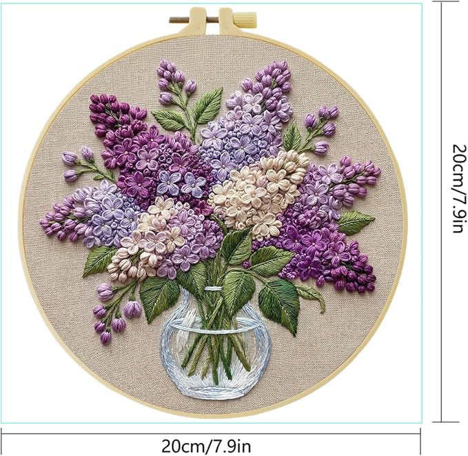 Full Range Embroidery Kit for Adult, Green Plant Pattern Embroidery Kit for Beginners Include Embroidery Cloth Hoops Threads for Craft Lover Hand Stitch with Embroidery Skill Techniques (clear glass)