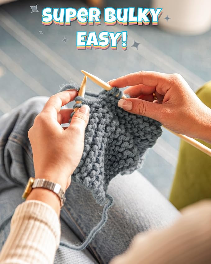 Complete Knitting Kit for Beginners - Learn to Knit Kit with Knitting Accessories Like Thick Beginner Yarn in Gray, Bamboo Needles for Beginners & More - Includes Video Tutorials & Written Guide