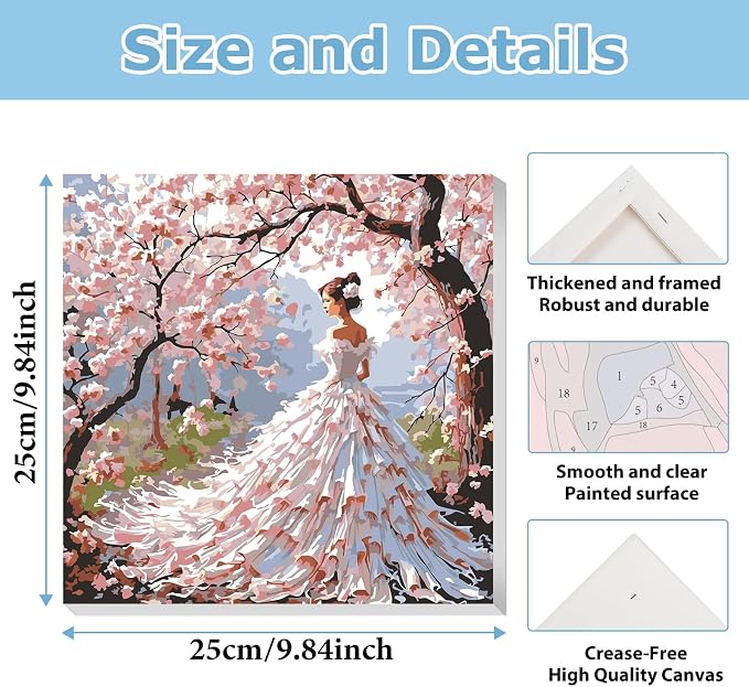 Woman Paint by Numbers Kit for Adults Beginner, Paint by Numbers 10x10 Inch | Framed Paint by Numbers with Easel, Acrylic Painting by Numbers, DIY Arts and Crafts for Gifts or Home Decor