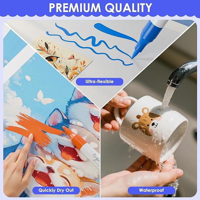 WELLOKB 24 Colors Dual Tip Brush & Fine Acrylic Paint Markers, Fabric Markers, Permanent Acrylic Paint Pens for Wood, Glass, Rocks, Paper, Coloring book, Ceramic, DIY Crafts for Adults