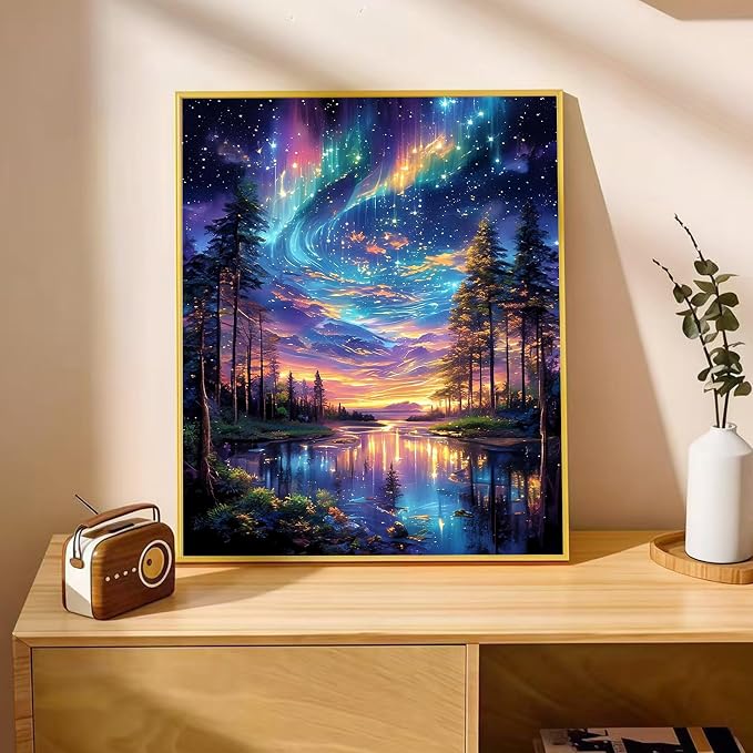 Yunruily 3 Pack Paint by Number Adult - Aurora Adult Paint Numbers,Aurora Painting by Numbers Kit for Adults for Gifts Home Wall Decor 12x16 Inch