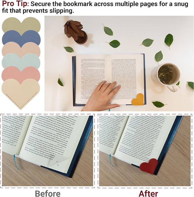 Yuoyar 30 Packs Leather Heart Bookmarks for Book Lovers, Cute Gifts (Solid Color)