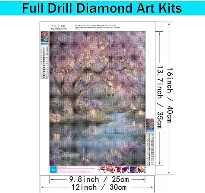 Cherry Blossom Tree Diamond Art Kit for Adults, Japanese Garden (12x16")