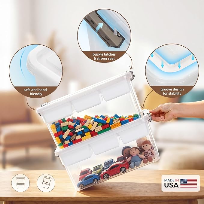 Citylife 17QT Clear Craft Organizers and Storage Box with Removable Tray | Stackable Art Supply Organizer Storage Bins with Lids for Beads, Markers, Sewing, Tools, Playdoh, Coloring Books, Made in USA