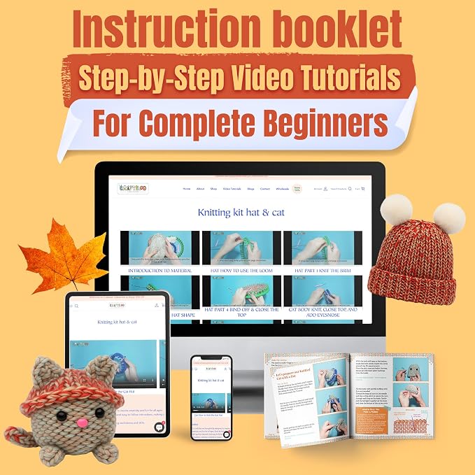 Knitting Kit for Kids - Beginner Loom Knitting Kit to Make a Hat & Cat