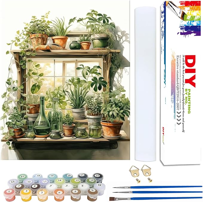 Yunruily Plant Paint by Number Adult-Bonsai Canvas Paint by Numbers for Adults,Green Plant Oil Painting by Numbers for Adults for Gifts and Home Wall Decor 16x20inch(with Gifts Box)