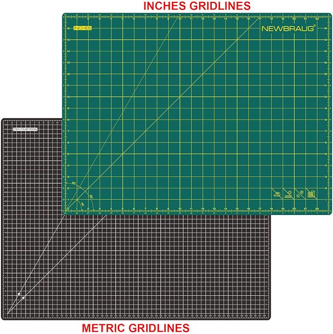 NEWBRAUG 18'' × 24'' Perfect Self Healing Cutting Mat, Non-Slip Gridded Rotary Cutting Board, Necessary for Quilting, Sewing, Craft, Fabric & Scrapbooking(Green/Black)…