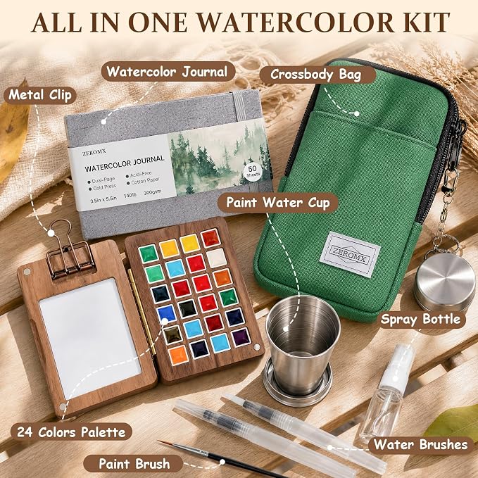 Mini Watercolor Paint Set, 24 Colors Travel Watercolor Set