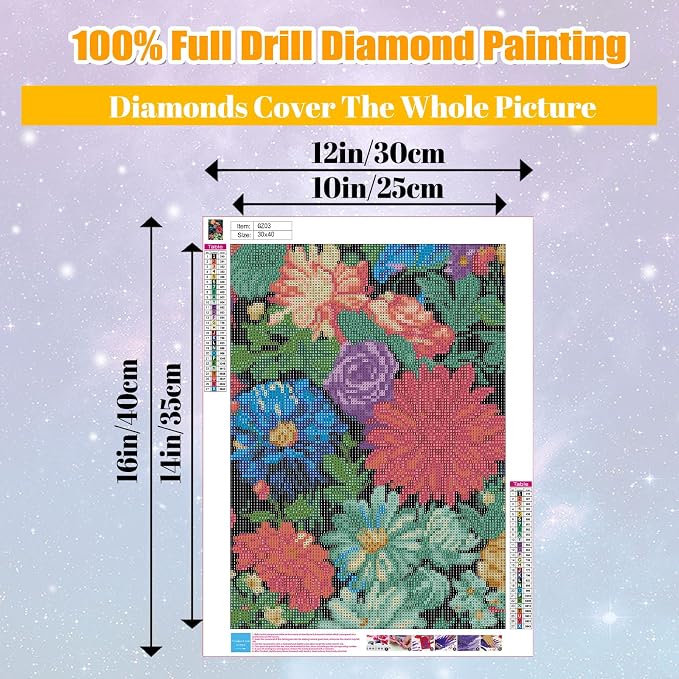 Ausanrl Square Diamond Painting-Flowers Square Drill Diamond Painting,Square Diamond Art,DIY Flowers Gem Art Kits for Adults and Crafts for Gifts and Home Wall Decor 12x16inch