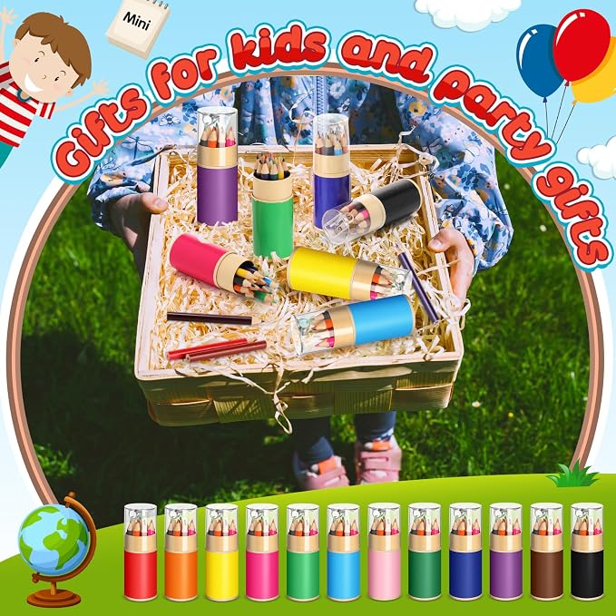 60 Sets Mini Drawing Colored Pencils Bulk with Sharpener, 3.5" Small 12 Colors Portable Travel Pencil Set for Easter Graduation Party Favors Supplies