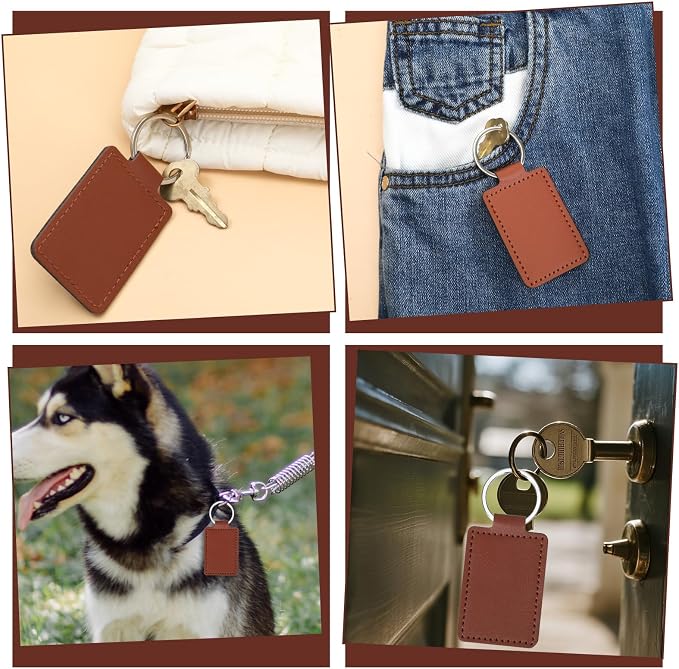 Qianyu Leather Key Fob Kit PU Blanks with Rivets Key Ring Rectangular Leather Car Keychain Laser Engraving Keychain