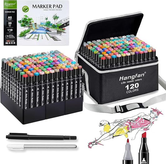 Alcohol Based Ink Art Markers, 120 Colors Broad&Fine Dual Tip Permanent Markers Pen Set for Professional Student Child Coloring Illustrations Sketch Drawing Painting Card Making (Black)