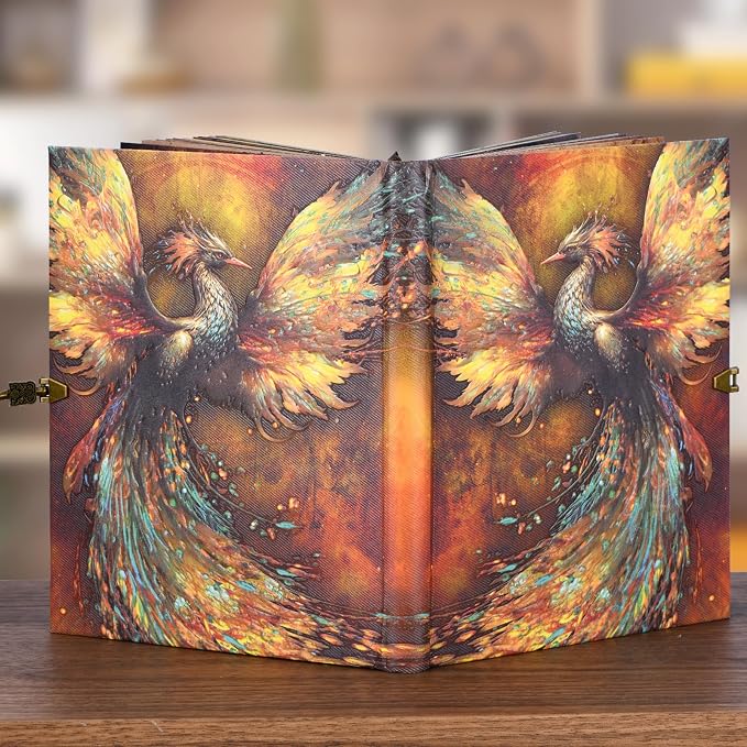 Phoenix Myth Embossed Scrapbook – 124-Page Retro-Style DIY Memory Photo Album, Good Luck Adventure Book for Couples, Anniversaries, Weddings, and Valentine's Day Gifts (Phoenix Luck Style)