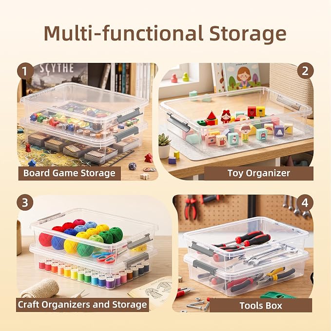 Citylife 6Qt 4Packs Clear Craft Organizers and Storage BOX, Sensory Bins | Stackable Board Game Storage Bins with Lids for Art Supplies, Paper, Puzzle, Tools, Home, Office, School Supplies