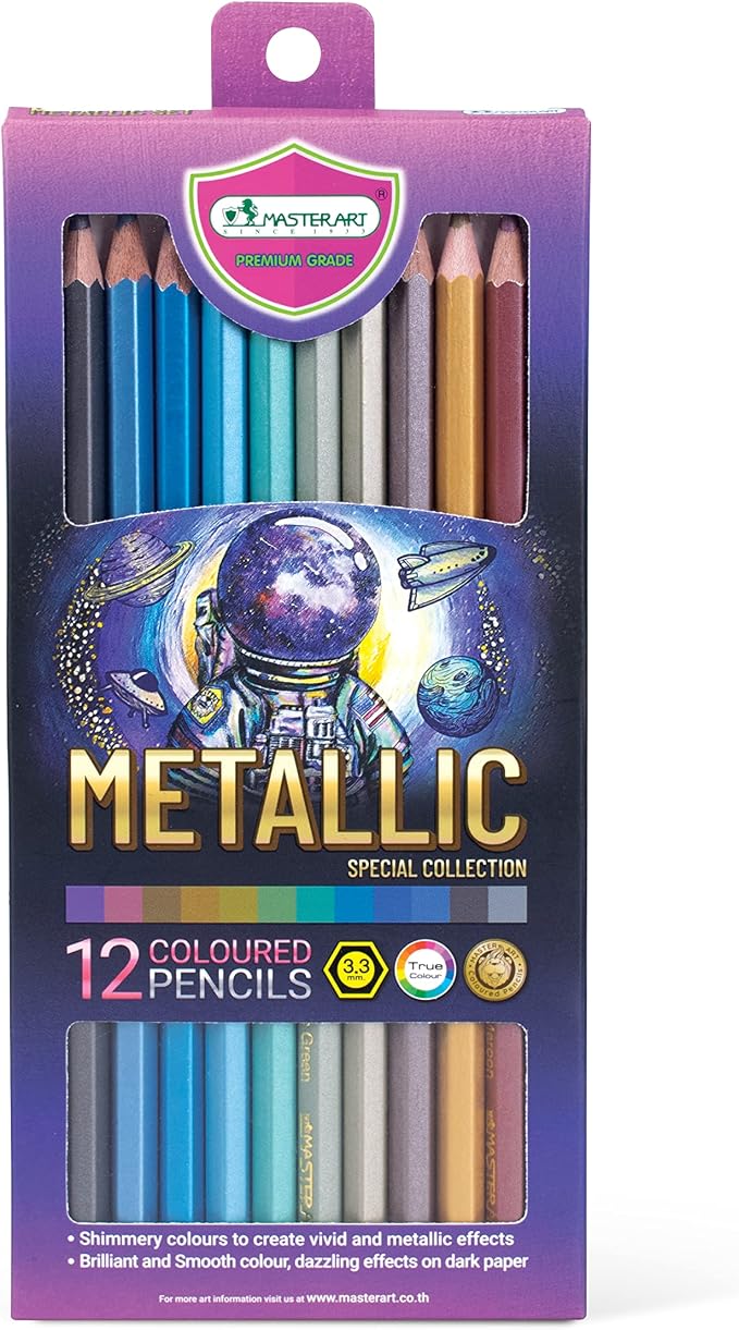 MASTERART Metallic Colored Pencils 12 Colors for Kids and Adults Coloring