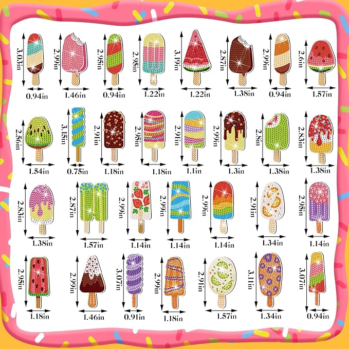 Remuuly 30 Pcs Ice Cream Diamond Painting Magnets Diamond Art Kit for Adult | Summer Refrigerator Magnets, Ice Cream 5D Rhinestone Fridge Magnetic Sticker, Small Diamond Club Gifts, Beginner DIY Crafts