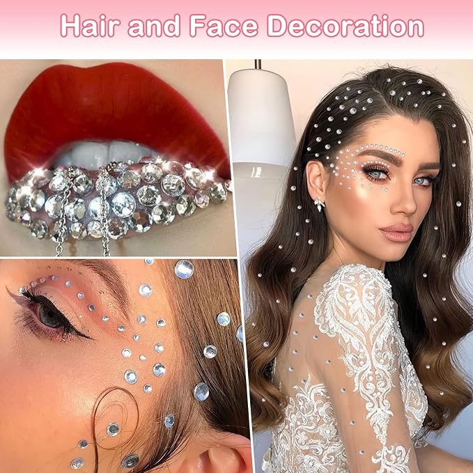 Clear Rhinestones Stickers, 2100pcs Self Adhesive Rhinestones for Face, Bling Jewel Stickers, Crystal Gem Stickers for Crafts, Makeup, Face, Hair, Assorted Size…