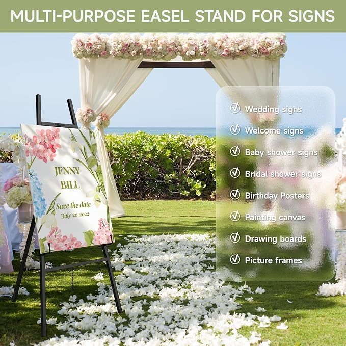 Easel Stand for Sign, Metal Display Easel with Adjustable Chain, Black
