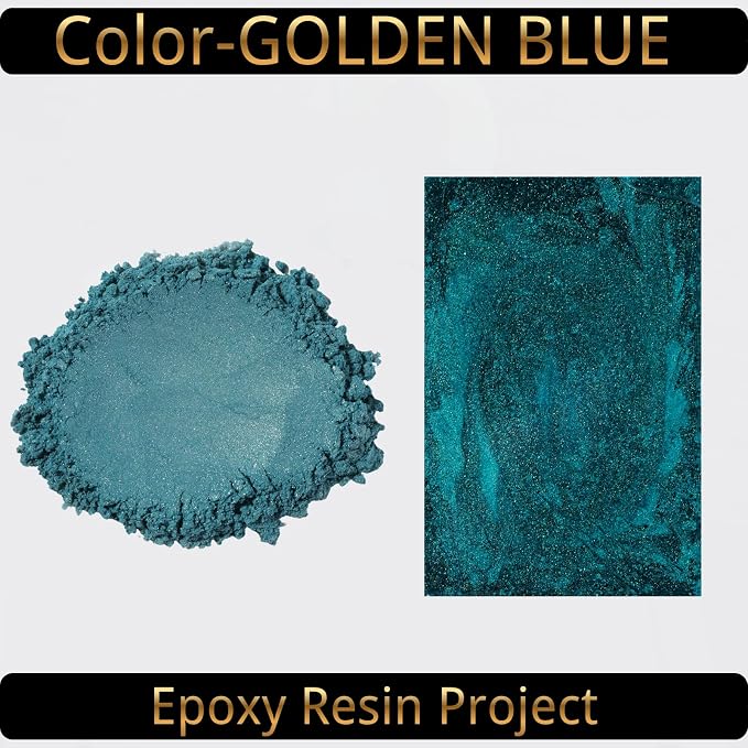 Mica Powder, Golden Blue, 240g with Scoop, Complies with ASTM D-4236 | For Epoxy Resin, Soap, Bath Bomb, Candle| Safety Material| Odorless| Brilliant Colors